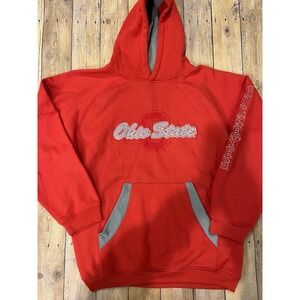 Vtg 90s Starter Mens Lg Spell Out Ohio State University Hoodie Sweatshirt Red